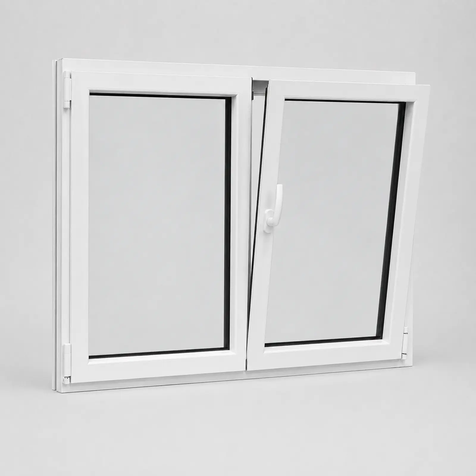 Ventana de aluminio de dos hojas en posición oscilobatiente
